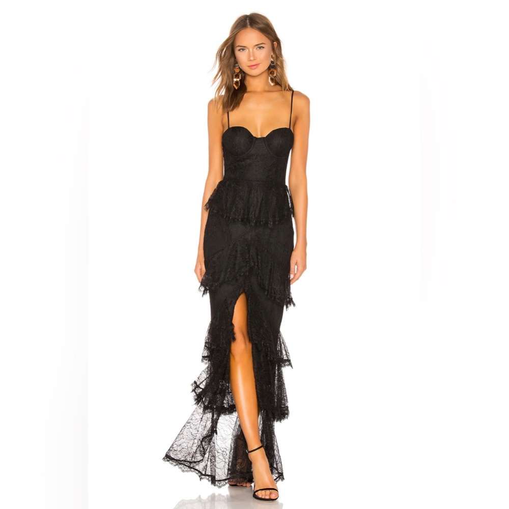 NWOT Majorelle Zelda Fitz Gown in Black Lace Maxi Dress